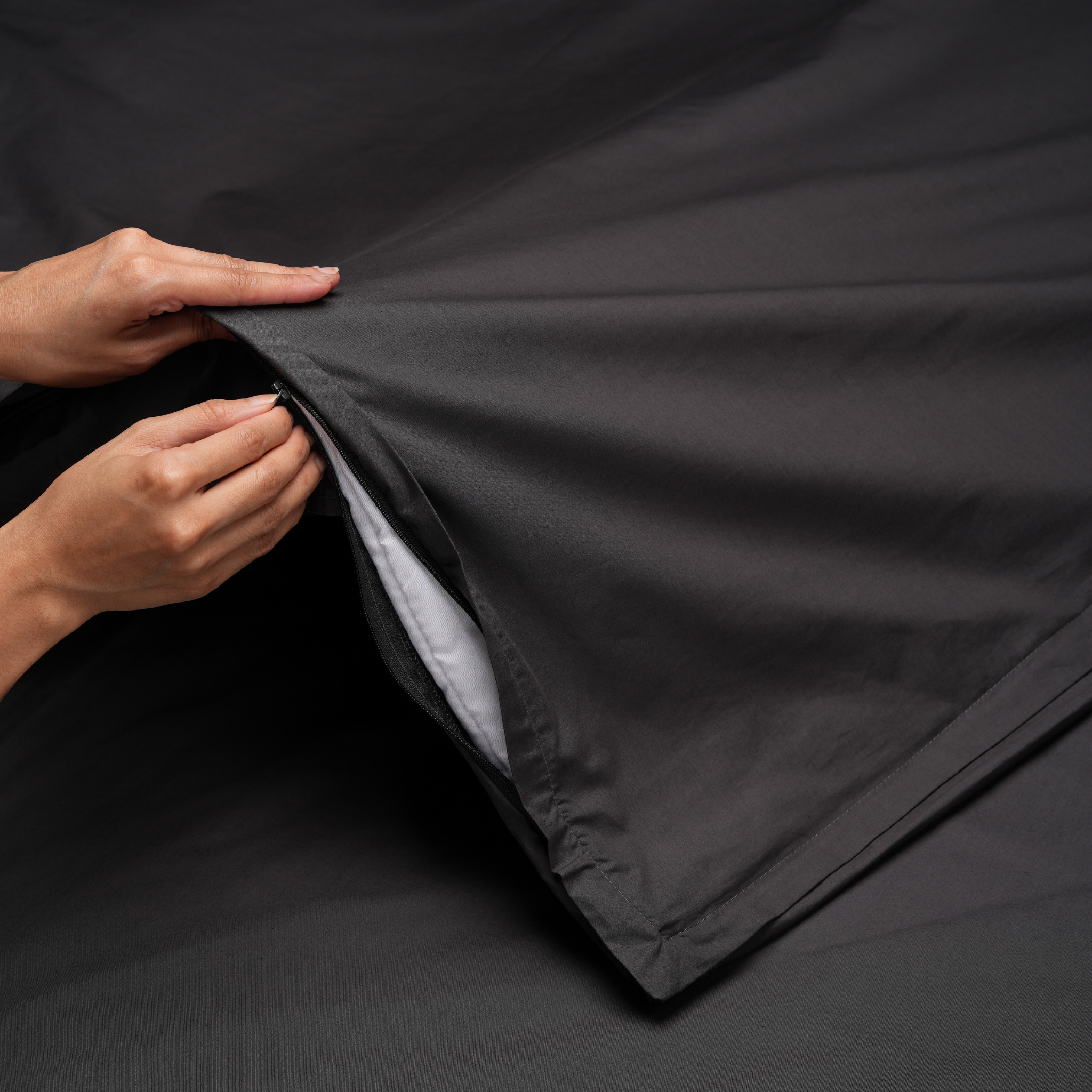 Dekbedovertrek met rits antraciet katoen perkal – 200TC