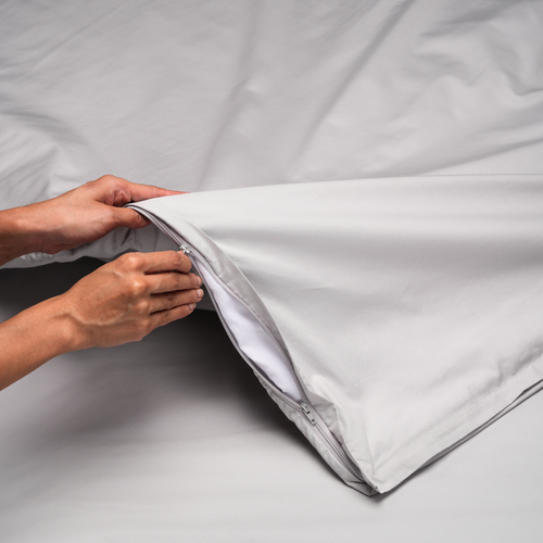 Dekbedovertrek met rits licht grijs katoen perkal – 200TC