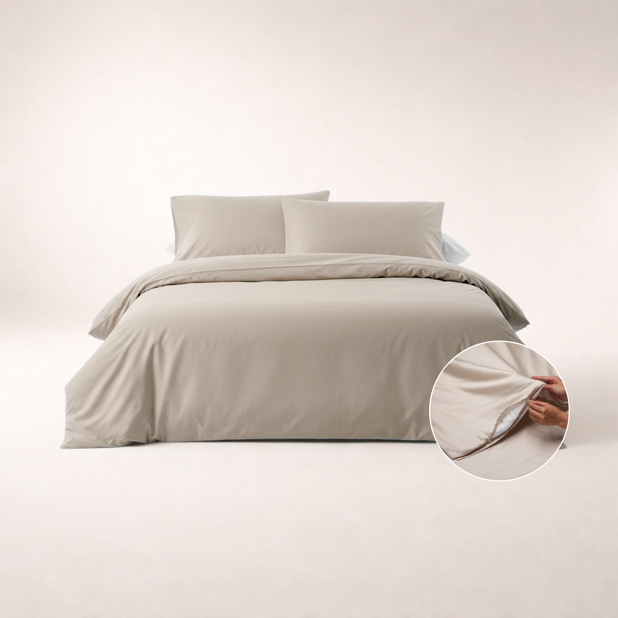 Dekbedovertrek met rits zand beige katoen satijn – 300TC