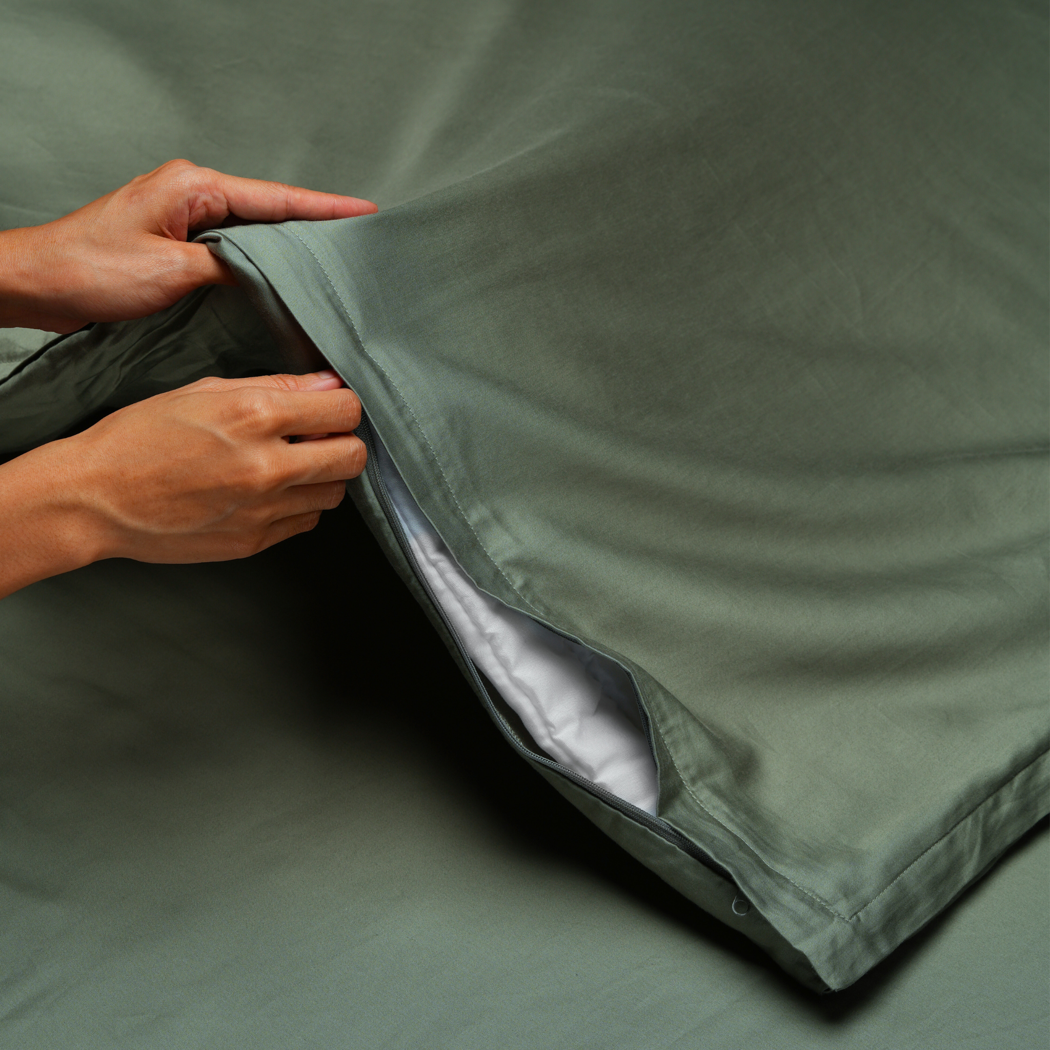 Dekbedovertrek met rits olijf groen katoen satijn – 300TC