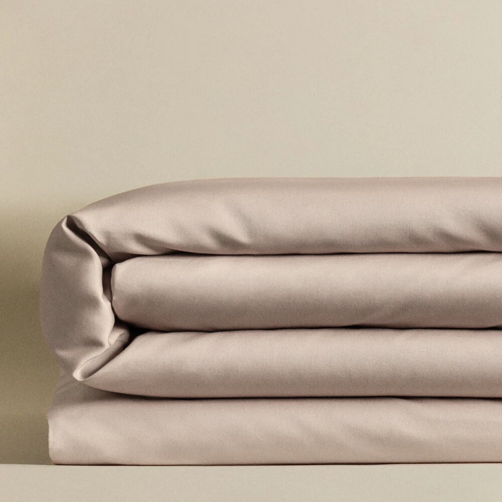 Dekbedovertrek met rits zand beige katoen satijn – 300TC