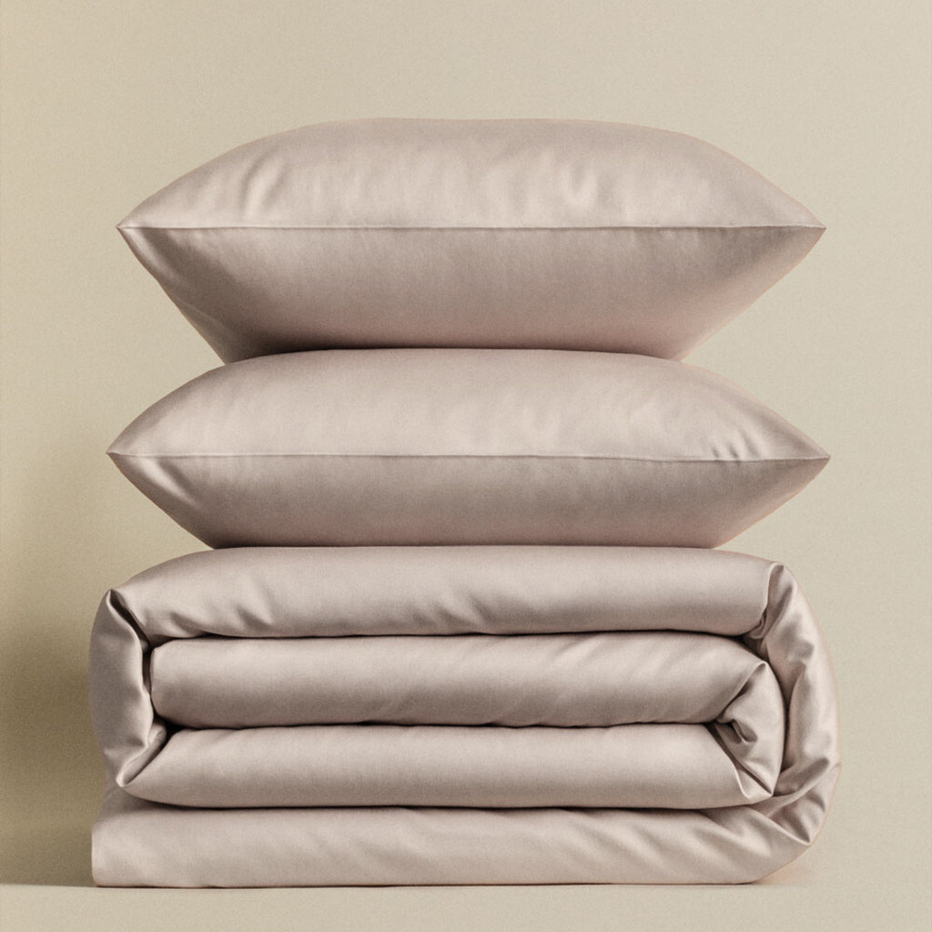 Dekbedovertrek met rits zand beige katoen satijn – 300TC